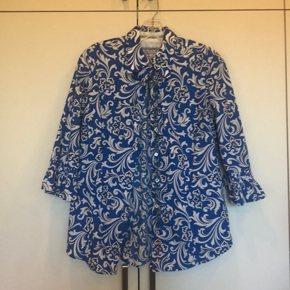 Robert Graham blue and white floral dress shirt